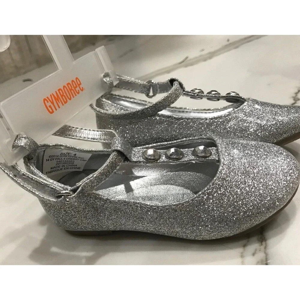 NWT Gymboree Holiday Gems Sz 4 Baby Silver Glitter Sparkle T Strap Dress Shoes